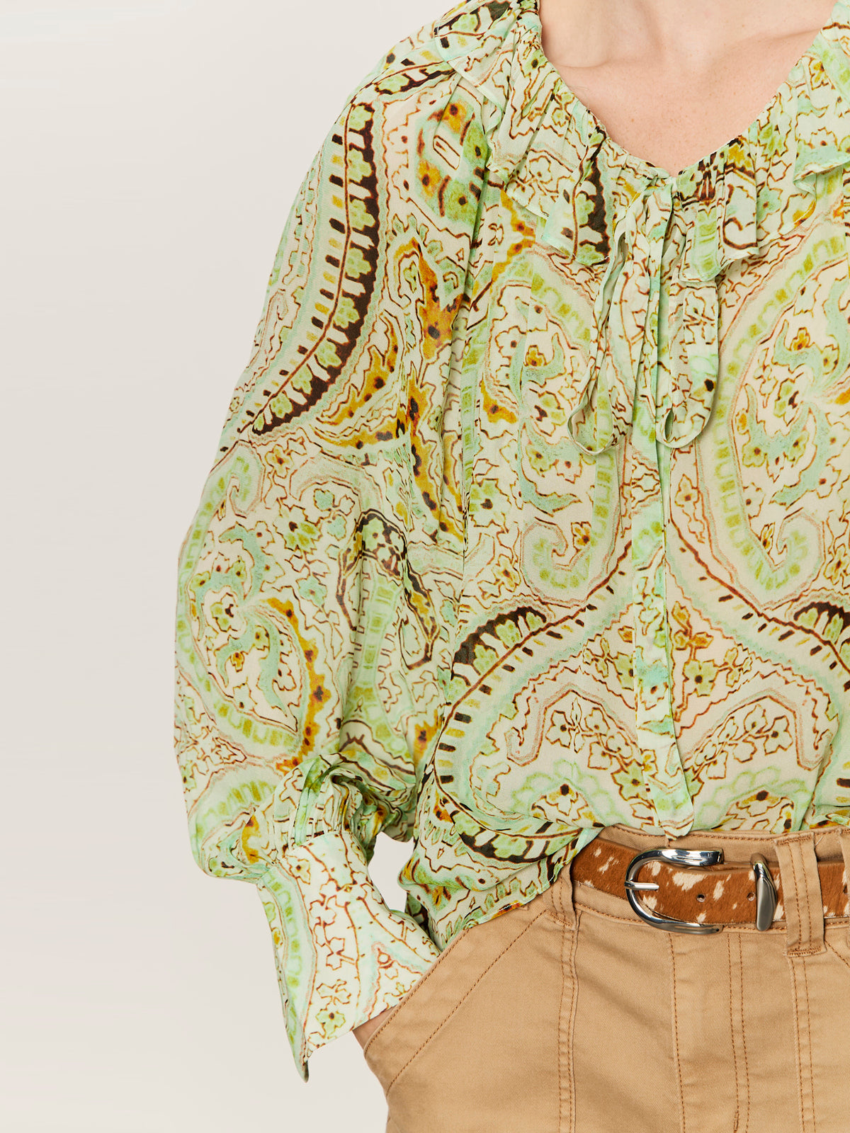 Sanctuary Clothing New - SHEER ELEGANCE VOLUME BLOUSE VERDE BOHEME
