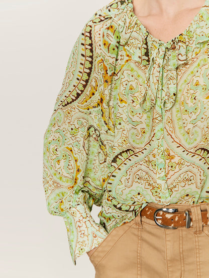 Sanctuary Clothing New - SHEER ELEGANCE VOLUME BLOUSE VERDE BOHEME