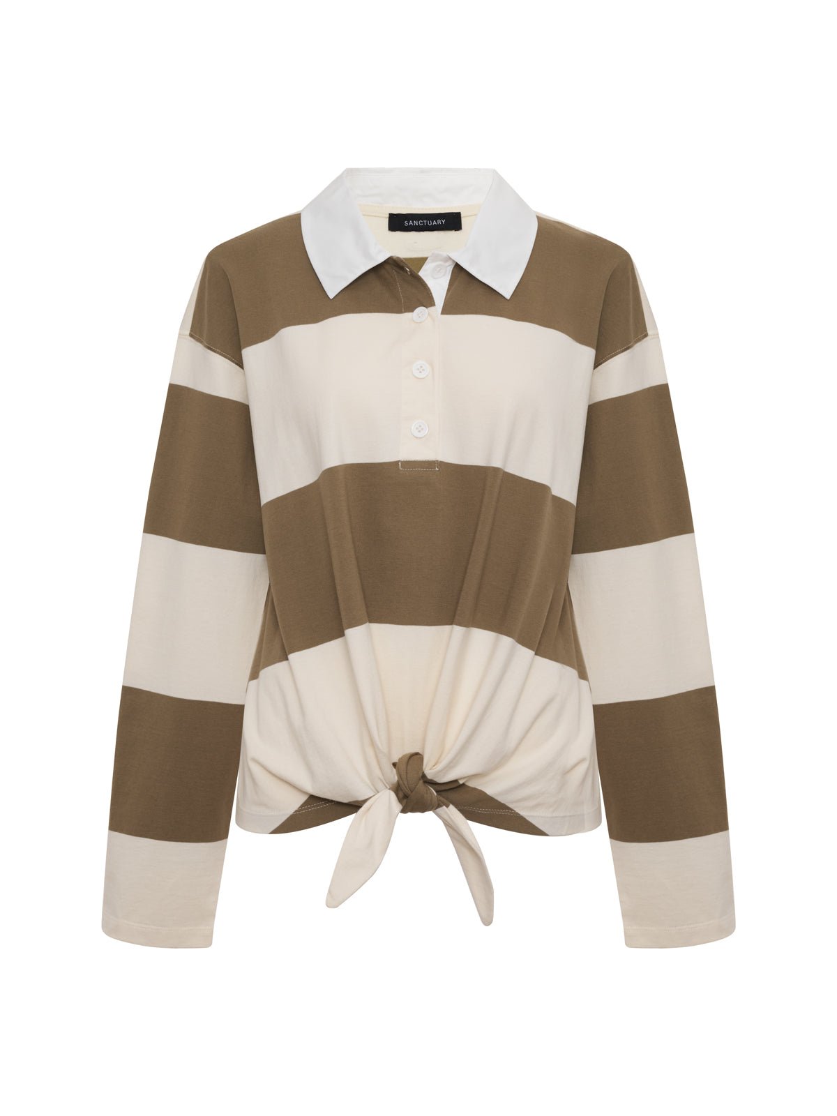 Sanctuary Clothing Best Seller - RUGBY TIE FRONT TEE COVERT GREEN/COLLAGEN STRIPE