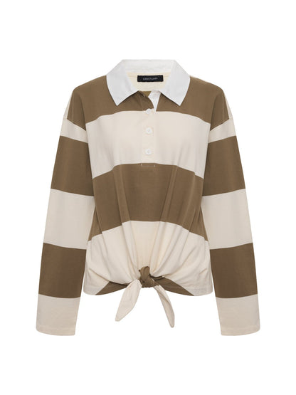 Sanctuary Clothing Best Seller - RUGBY TIE FRONT TEE COVERT GREEN/COLLAGEN STRIPE