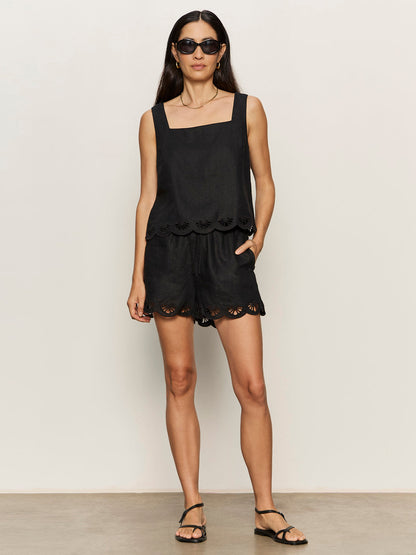 Sanctuary Clothing Exclusive - ALMOST THERE LINEN SHORTS BLACK