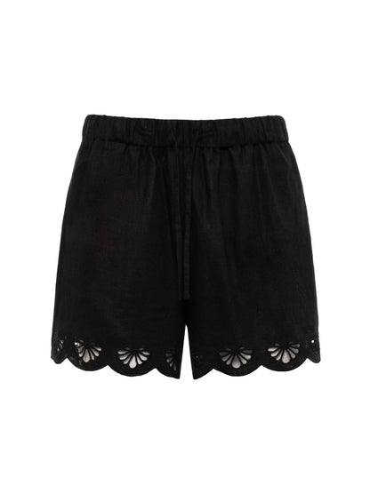 Sanctuary Clothing Exclusive - ALMOST THERE LINEN SHORTS BLACK