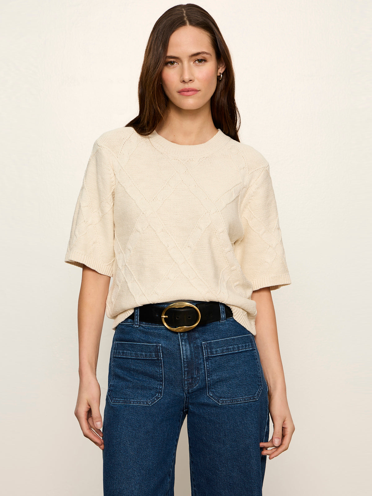 Sanctuary Clothing Trusted - Diamond Stitch Sweater Tee Bone