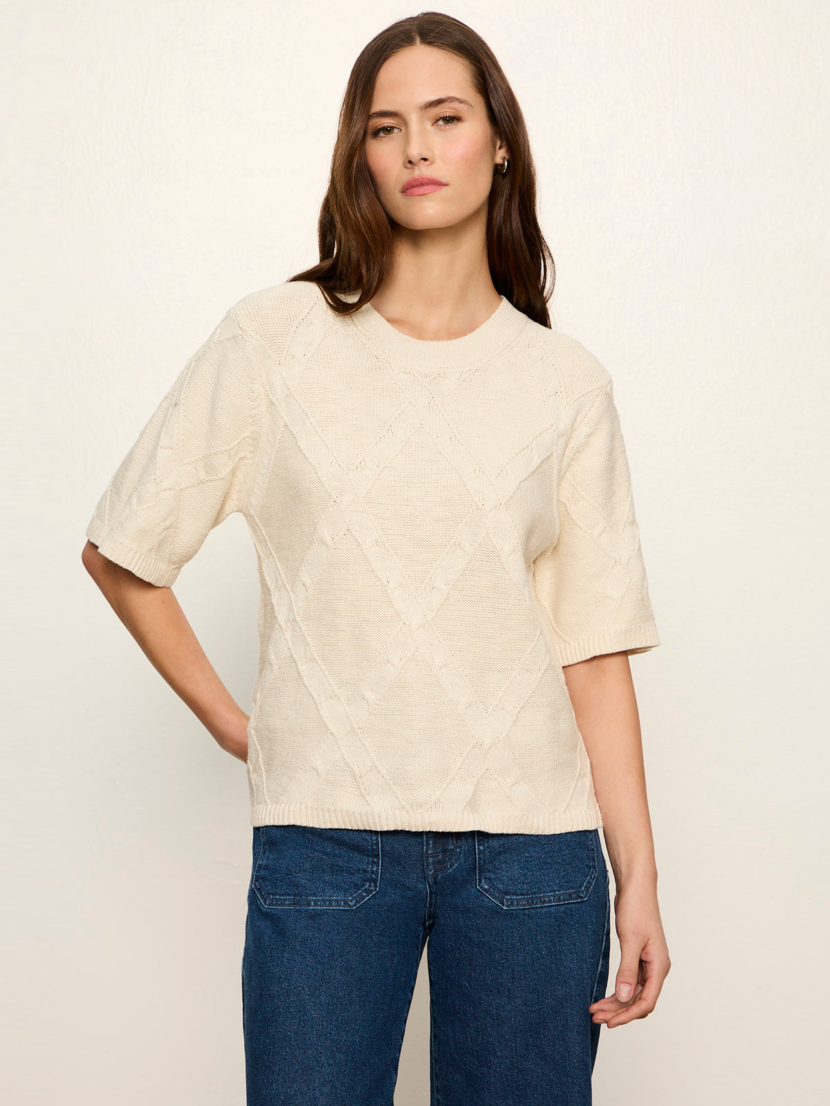 Sanctuary Clothing Trusted - Diamond Stitch Sweater Tee Bone