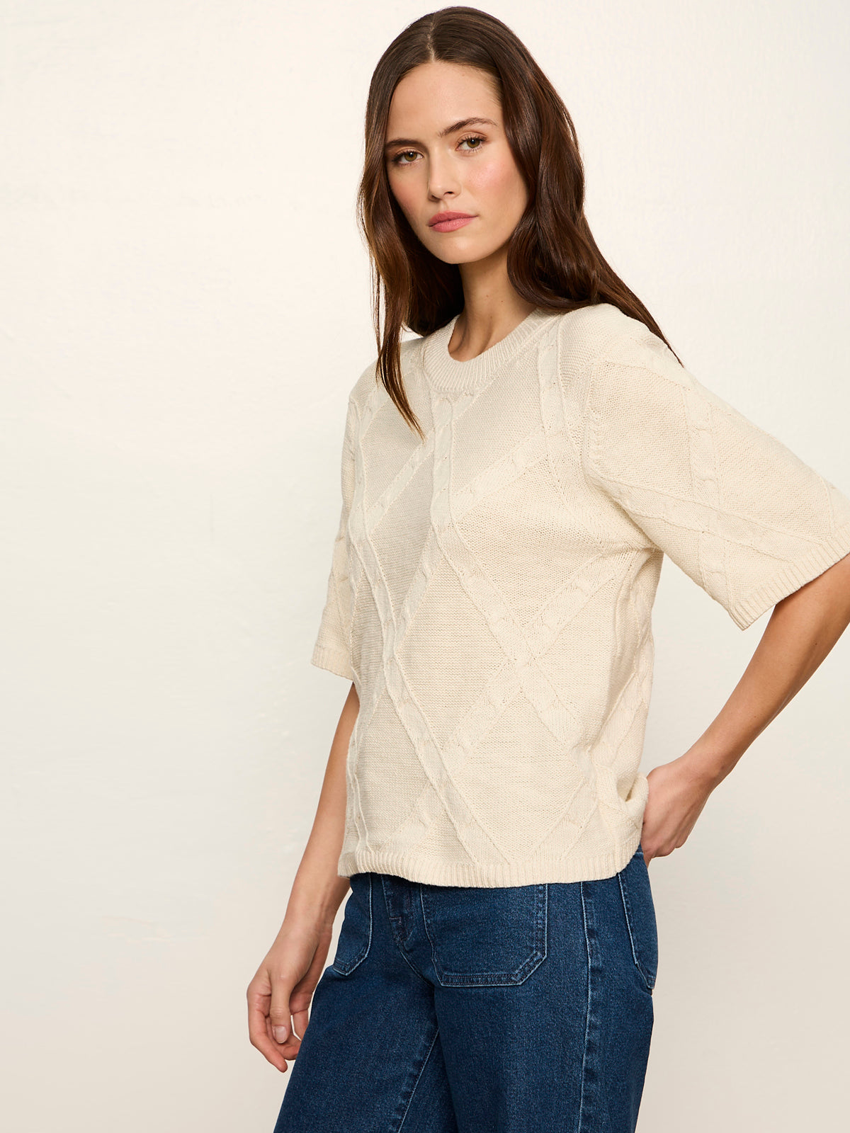 Sanctuary Clothing Trusted - Diamond Stitch Sweater Tee Bone