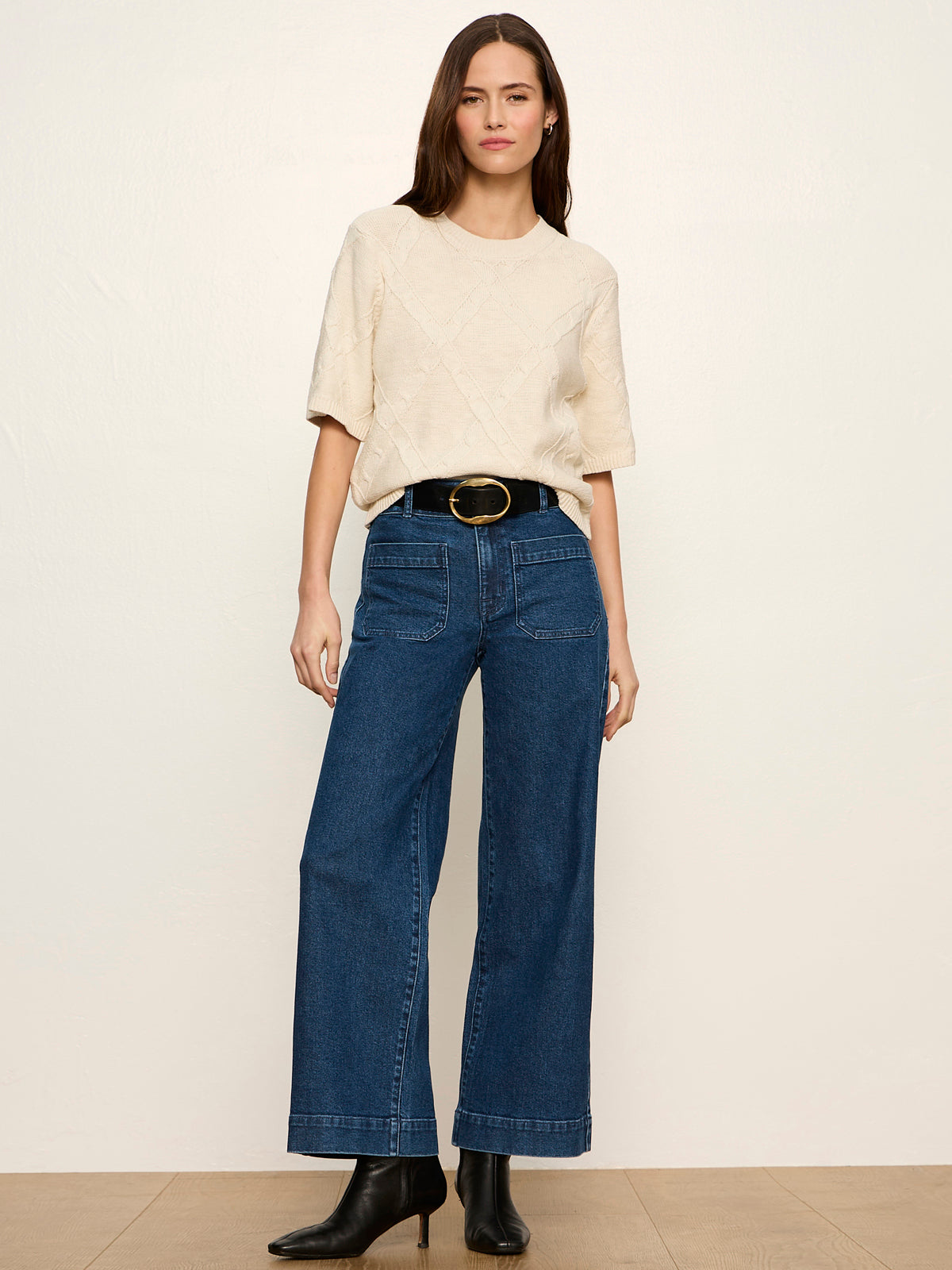 Sanctuary Clothing Trusted - Diamond Stitch Sweater Tee Bone