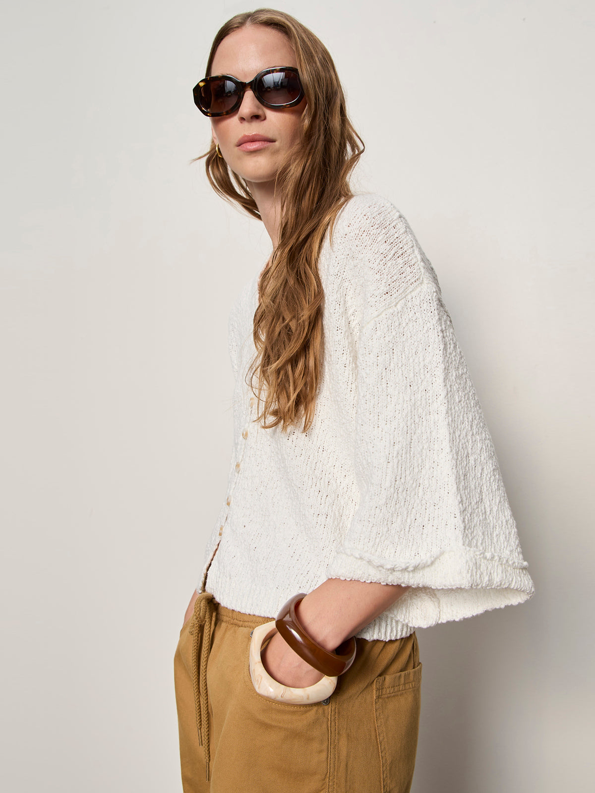 Sanctuary Clothing New - I'M YOURS BUTTON FRONT SWEATER CHALK