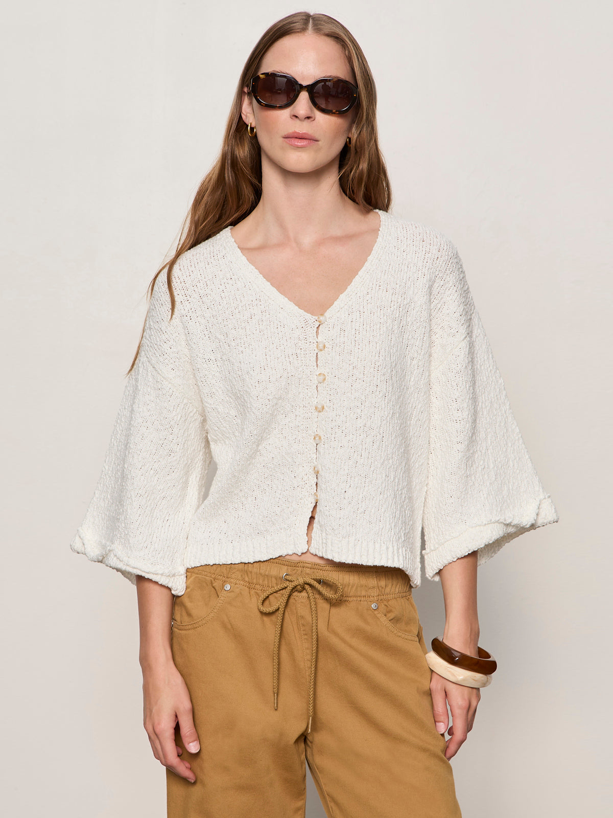 Sanctuary Clothing New - I'M YOURS BUTTON FRONT SWEATER CHALK