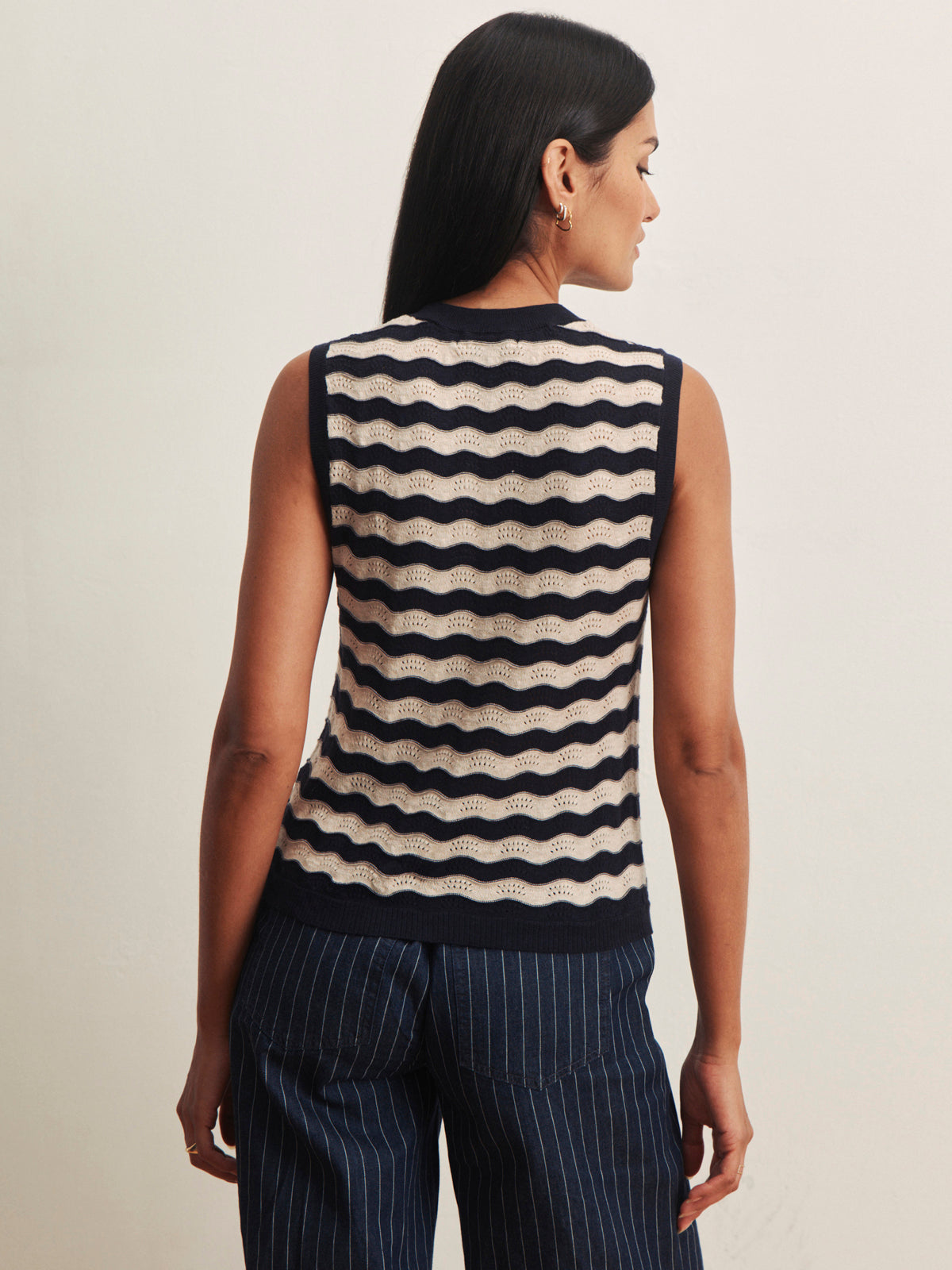 Sanctuary Clothing Essential - EVERYDAY CHEVRON KNIT SHELL INKSTORM/ DARK OPAL STRIPE
