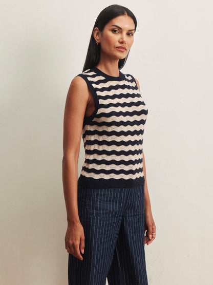 Sanctuary Clothing Essential - EVERYDAY CHEVRON KNIT SHELL INKSTORM/ DARK OPAL STRIPE