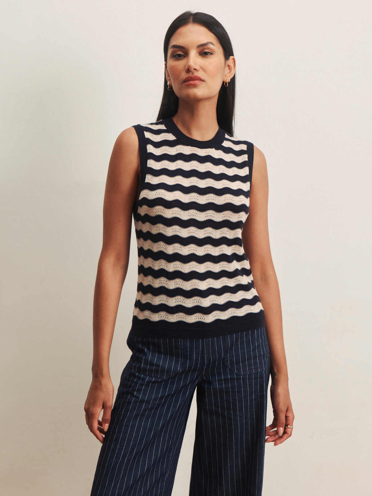 Sanctuary Clothing Essential - EVERYDAY CHEVRON KNIT SHELL INKSTORM/ DARK OPAL STRIPE