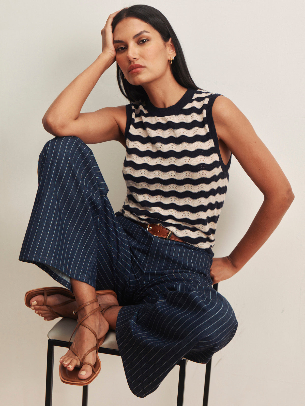 Sanctuary Clothing Essential - EVERYDAY CHEVRON KNIT SHELL INKSTORM/ DARK OPAL STRIPE