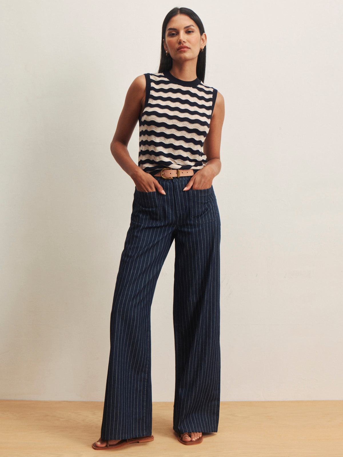 Sanctuary Clothing Essential - EVERYDAY CHEVRON KNIT SHELL INKSTORM/ DARK OPAL STRIPE