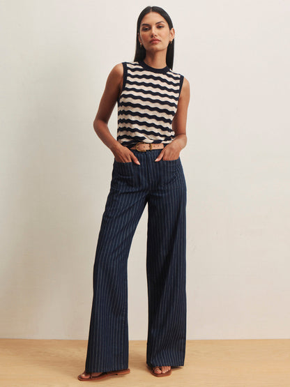 Sanctuary Clothing Essential - EVERYDAY CHEVRON KNIT SHELL INKSTORM/ DARK OPAL STRIPE