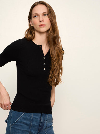 Sanctuary Clothing Everyday - Ribbed Henley Tee Black