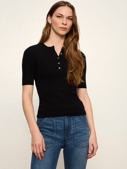 Sanctuary Clothing Everyday - Ribbed Henley Tee Black