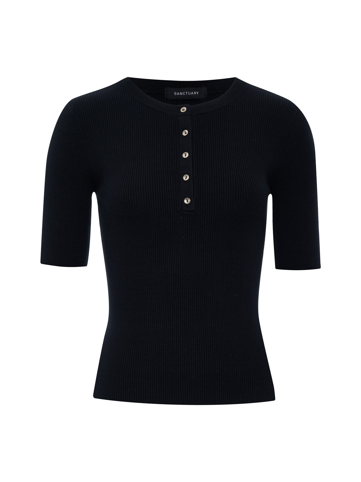 Sanctuary Clothing Everyday - Ribbed Henley Tee Black
