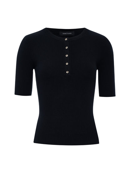 Sanctuary Clothing Everyday - Ribbed Henley Tee Black