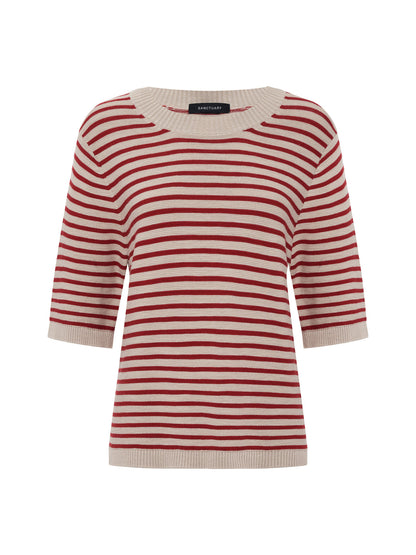 Sanctuary Clothing New - SWEATER TEE OPAL/RASPBERRY STRIPE