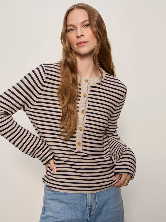 Sanctuary Clothing Top Pick - EVERYDAY HENLEY SWEATER DARK OPAL/INKSTORM STRIPE