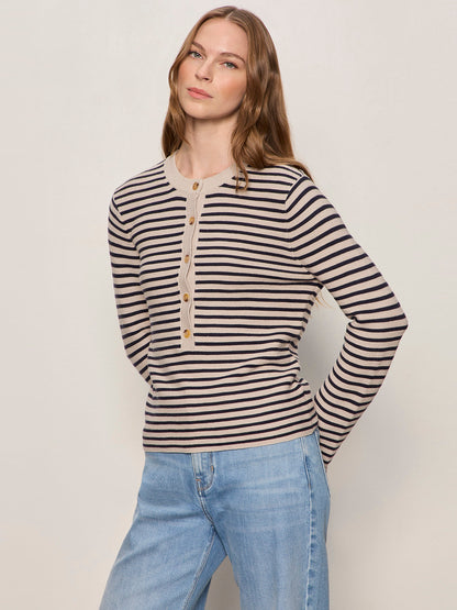 Sanctuary Clothing Top Pick - EVERYDAY HENLEY SWEATER DARK OPAL/INKSTORM STRIPE