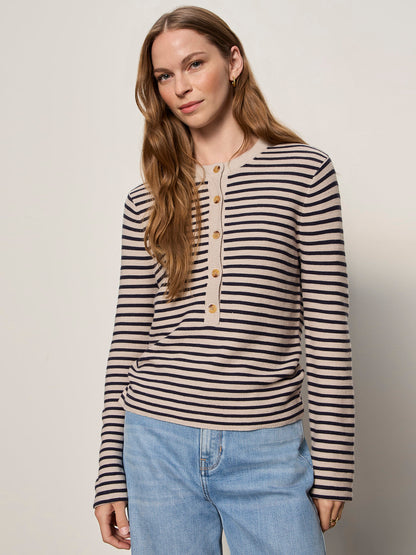 Sanctuary Clothing Top Pick - EVERYDAY HENLEY SWEATER DARK OPAL/INKSTORM STRIPE
