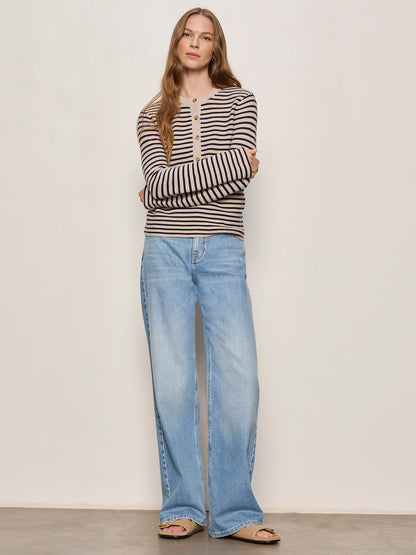 Sanctuary Clothing Top Pick - EVERYDAY HENLEY SWEATER DARK OPAL/INKSTORM STRIPE