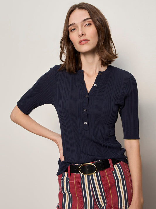 Sanctuary Clothing Premium - AIR OF EASE HALF SLEEVE TEE NAVY BLAZER