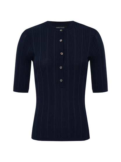 Sanctuary Clothing Premium - AIR OF EASE HALF SLEEVE TEE NAVY BLAZER