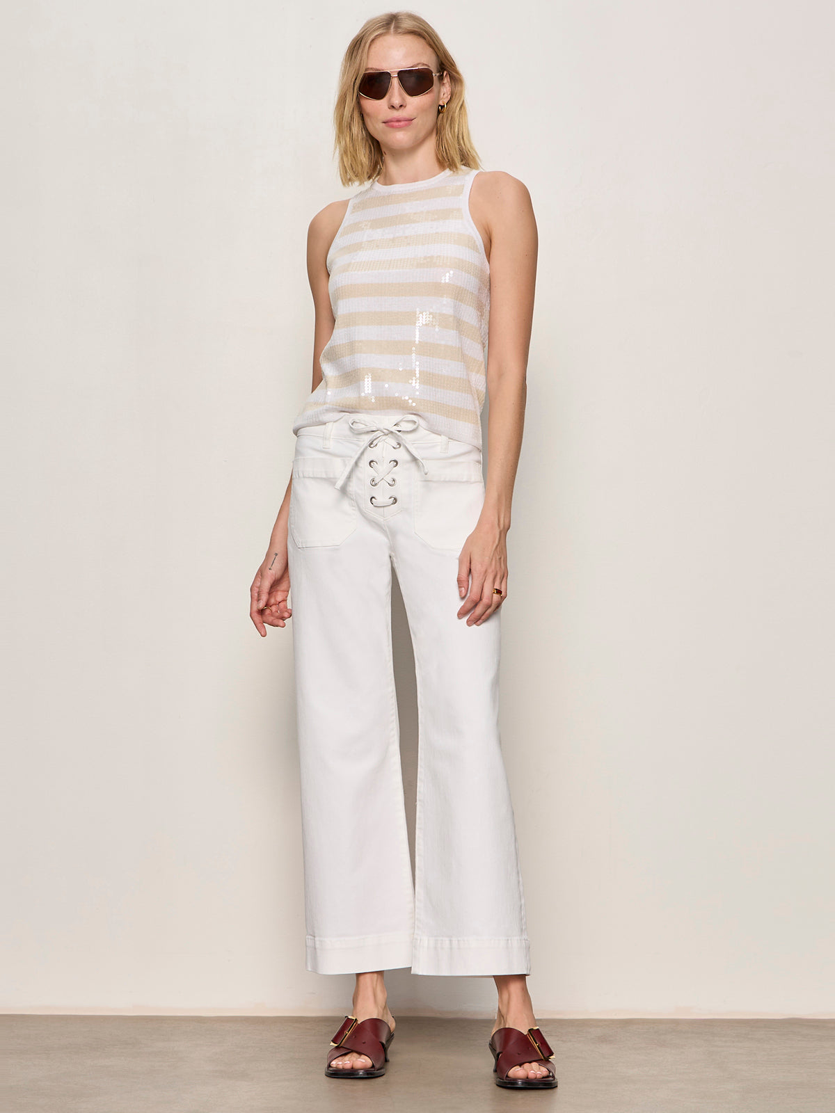 Sanctuary Clothing Recommended - SUMMER SHINE SEQUIN SHELL SUMMER SAND / WHITE STRIPE