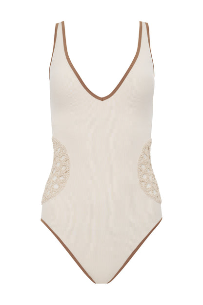 Sanctuary Clothing Value - High Leg Scoop Neck One-Piece WHITE SAND