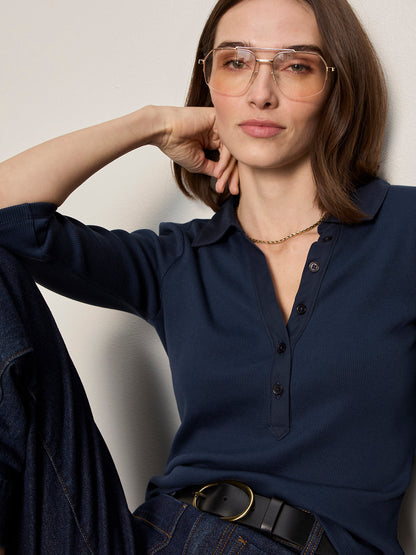 Sanctuary Clothing Top Pick - ECHO BUTTON FRONT TEE NAVY BLAZER