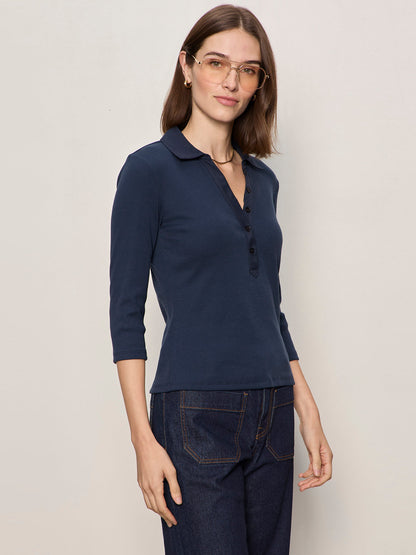 Sanctuary Clothing Top Pick - ECHO BUTTON FRONT TEE NAVY BLAZER