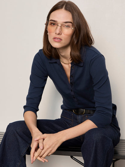 Sanctuary Clothing Top Pick - ECHO BUTTON FRONT TEE NAVY BLAZER