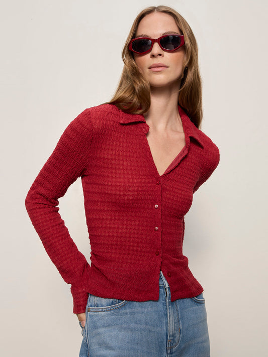 Sanctuary Clothing Premium - JUNO TEXTURED BUTTON FRONT RED BERRY