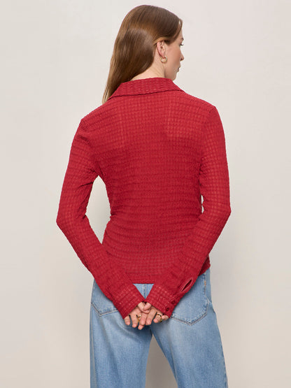 Sanctuary Clothing Premium - JUNO TEXTURED BUTTON FRONT RED BERRY