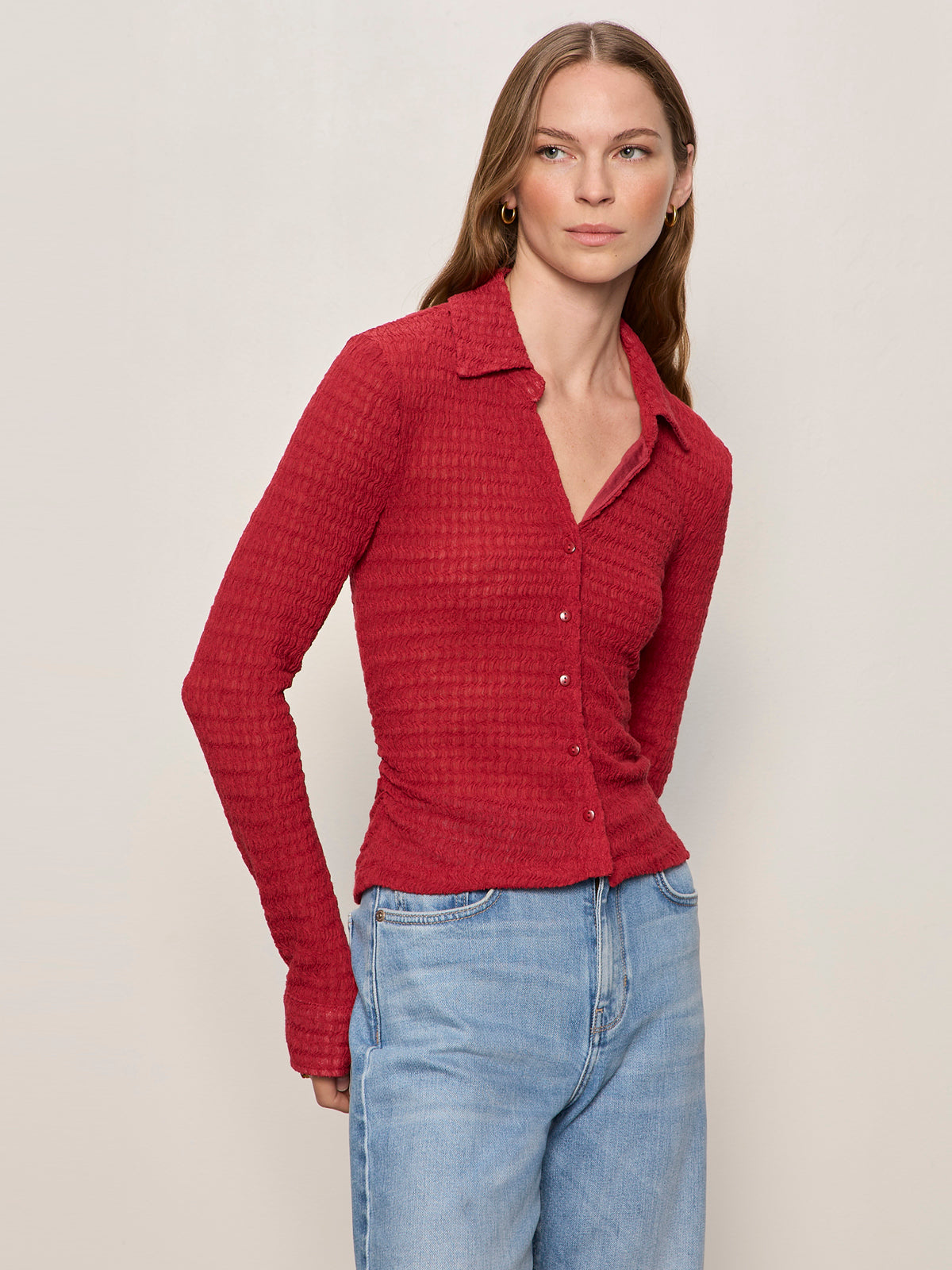 Sanctuary Clothing Premium - JUNO TEXTURED BUTTON FRONT RED BERRY