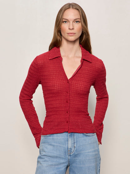 Sanctuary Clothing Premium - JUNO TEXTURED BUTTON FRONT RED BERRY