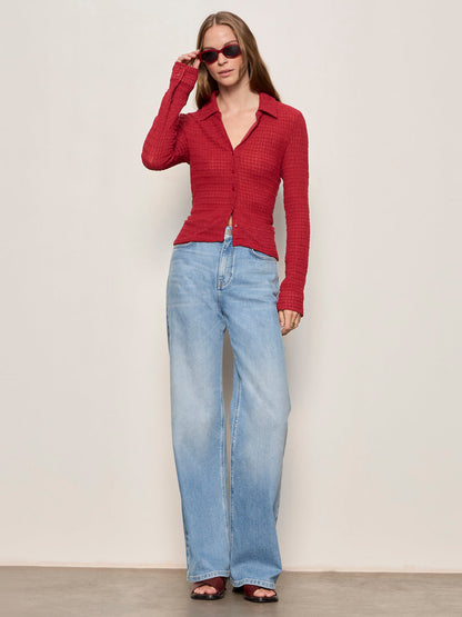 Sanctuary Clothing Premium - JUNO TEXTURED BUTTON FRONT RED BERRY