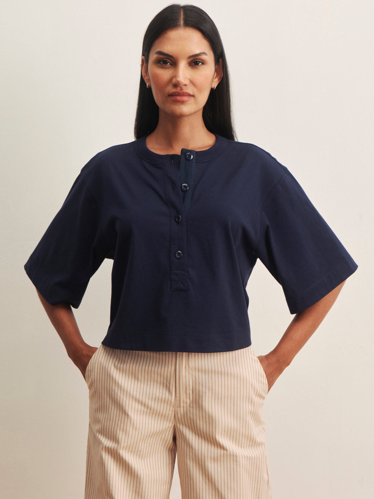 Sanctuary Clothing Latest - FREYA PLACKET TEE NAVY BLAZER