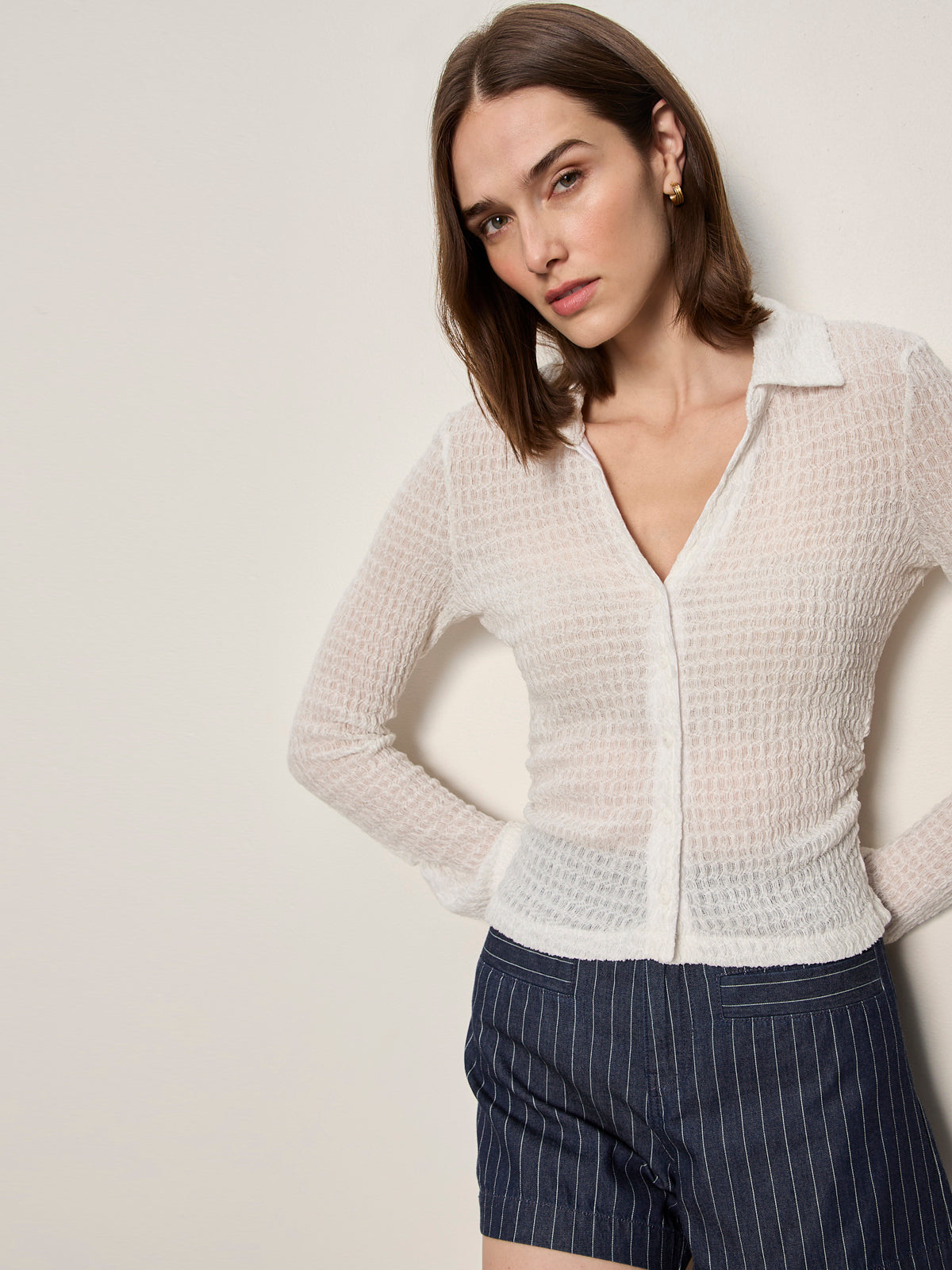 Sanctuary Clothing Sale - JUNO TEXTURED BUTTON FRONT CHALK