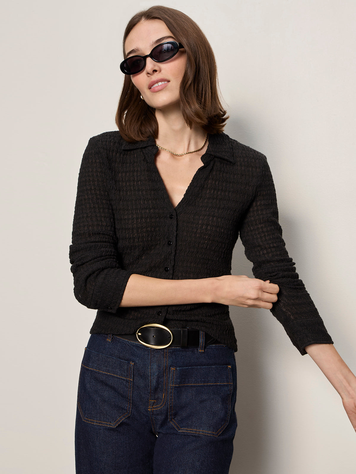 Sanctuary Clothing Discount - JUNO TEXTURED BUTTON FRONT BLACK