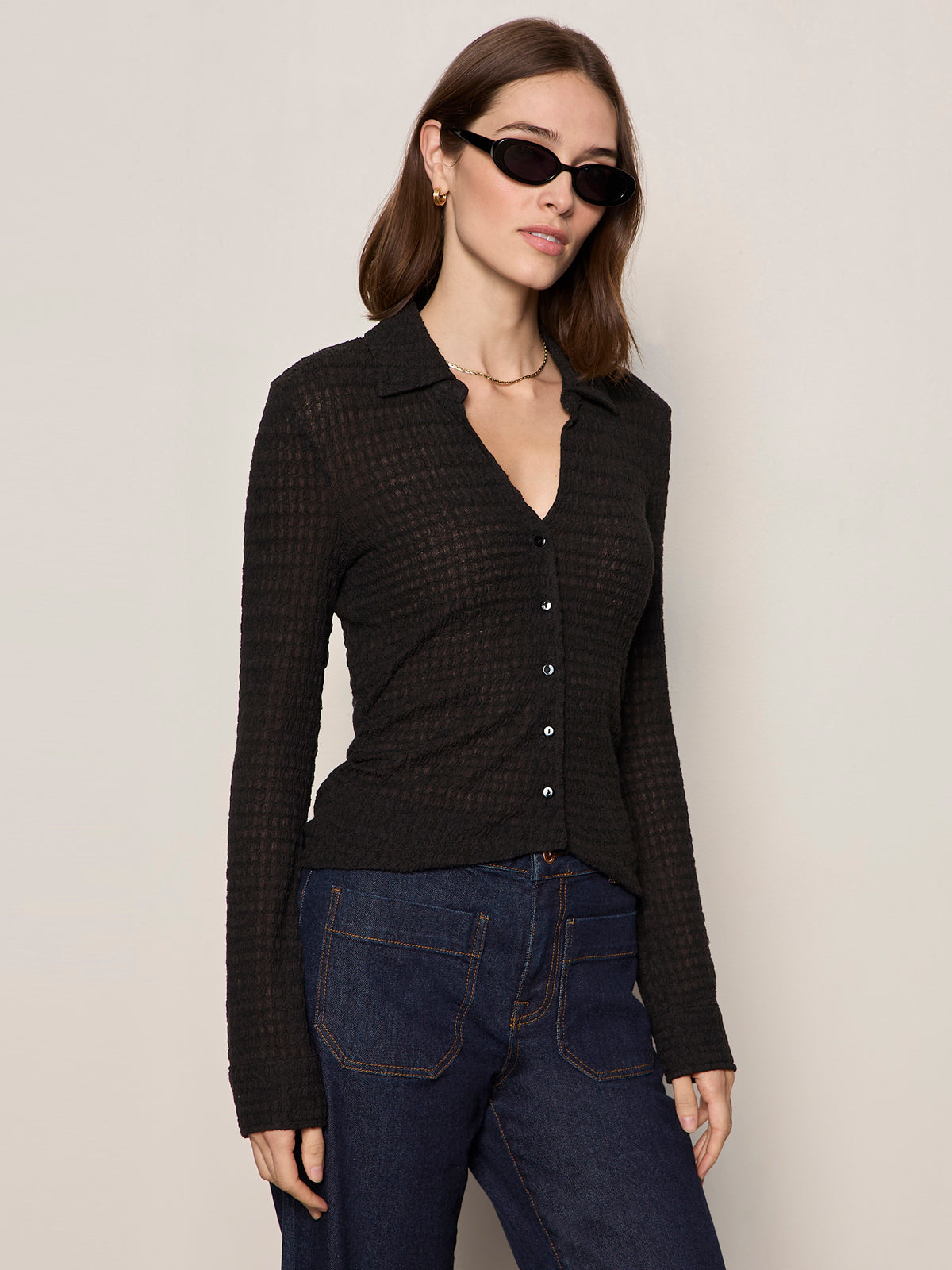 Sanctuary Clothing Discount - JUNO TEXTURED BUTTON FRONT BLACK