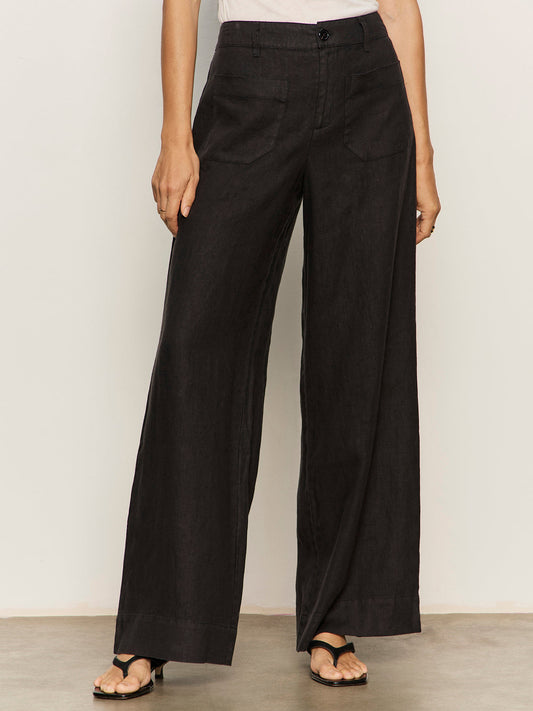 Sanctuary Clothing Customer Favorite - The Linen Marine Wide Leg Semi-High Rise Pant Black