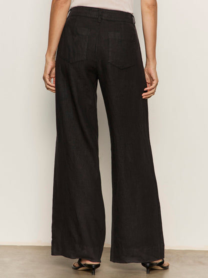 Sanctuary Clothing Customer Favorite - The Linen Marine Wide Leg Semi-High Rise Pant Black