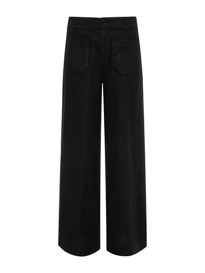 Sanctuary Clothing Customer Favorite - The Linen Marine Wide Leg Semi-High Rise Pant Black