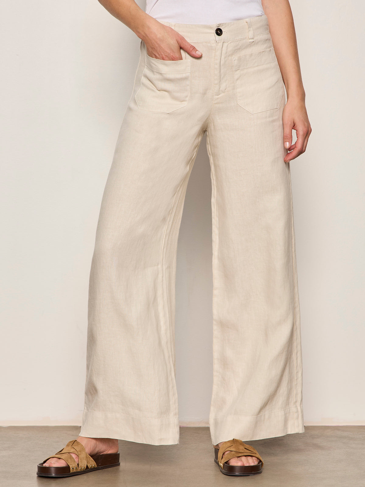 Sanctuary Clothing Trusted - The Linen Marine Wide Leg Pant Summer Sand