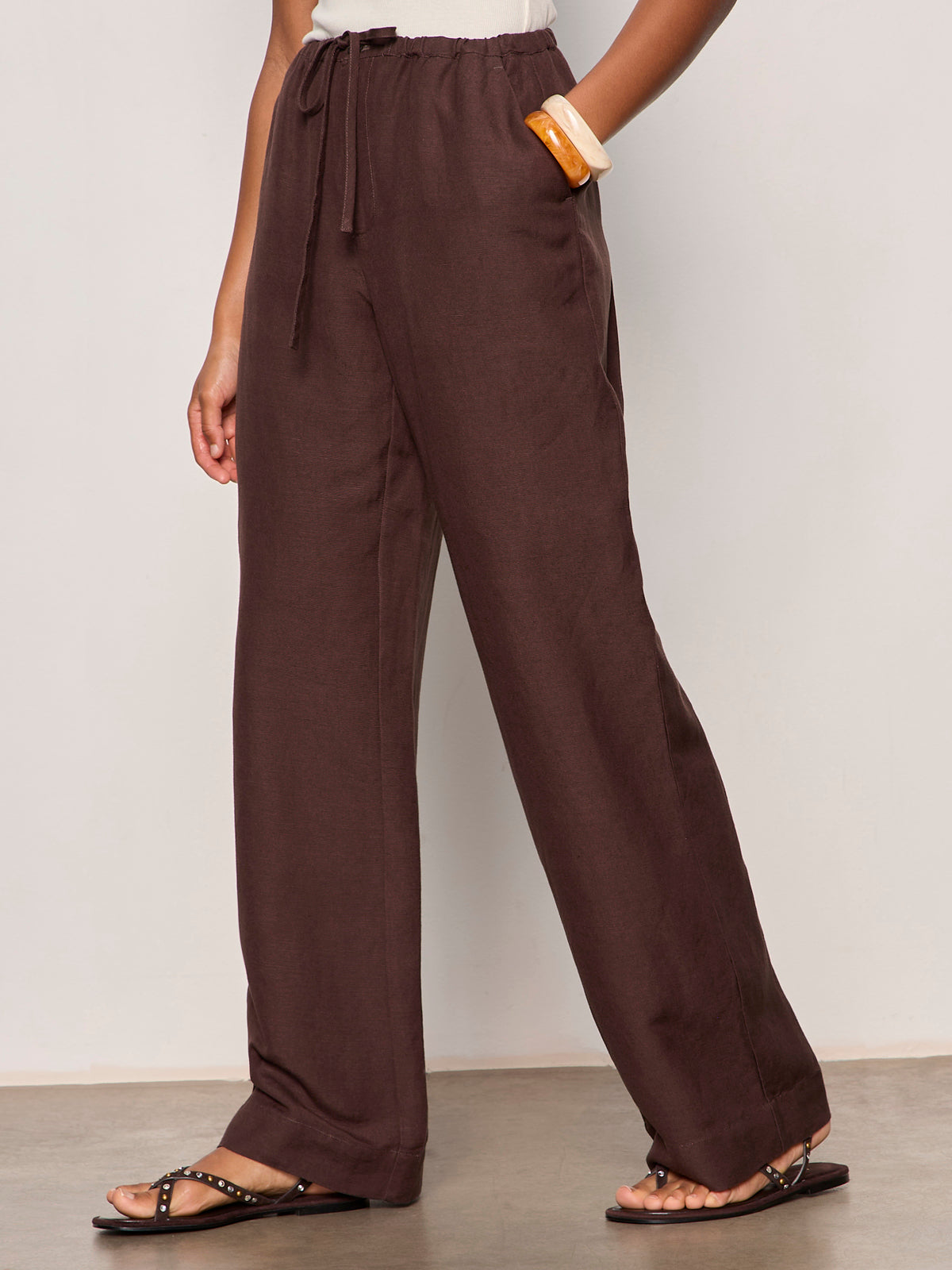 Sanctuary Clothing Sale - SHORELINE LINEN PANTS RICH SOIL