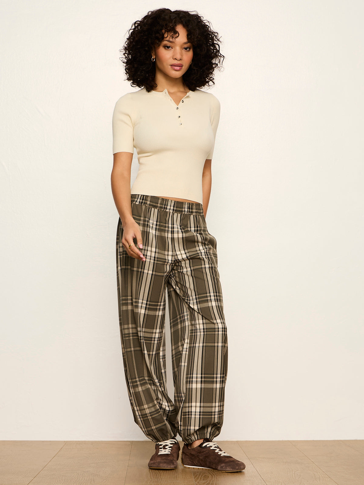Sanctuary Clothing Signature - Micro Balloon Pant Linden Plaid Petite Sizing