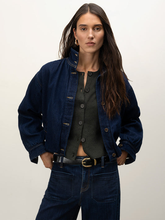 Sanctuary Clothing Best Price - Bubble Hem Bomber Jacket Dark Denim